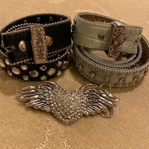 2 Western Belts L/XL with Rhinestone Buckle